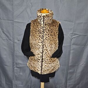 NWT Go Coco Faux Fur Vest L | Leopard Print Brown Yoki Sport Faux Leather Trim